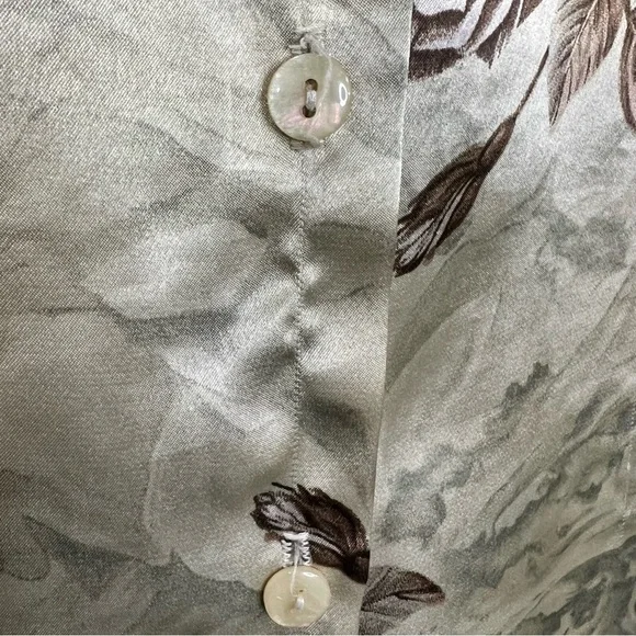 Vintage tan brown floral satin long sleeve top blouse - Picture 12 of 12